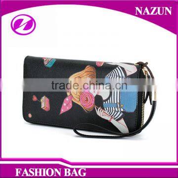 multi card holders long style genuine leather girls fashion printing pattern wallet