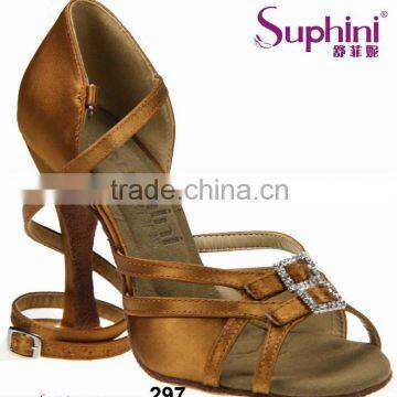 Double Crystal Buckle Dance Shoes Dark Tan Woman Dance Shoes