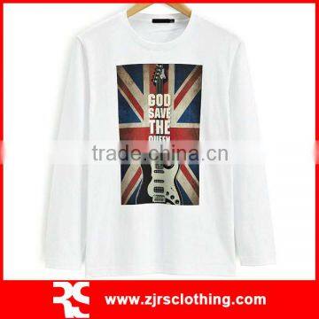 Mens Long Sleeve Combed Cotton White T Shirt with Custom Plastisol Print