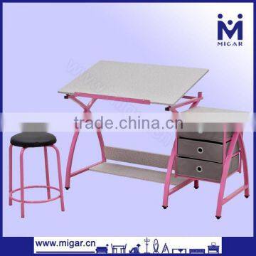 Living room study table and stool with nice pink steel frame for girls