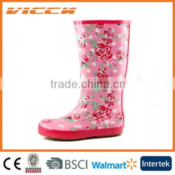 Beautiful summer flower pattern rubber rain boots for women
