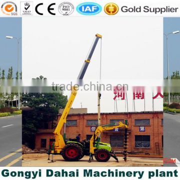 Tractor hole digger with 5 tons crane electricity pole hole drill machine tractor crane