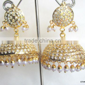 Jhumka Gold plated Jadau pearl temple dangler EARRINGS
