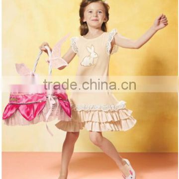 2017 Spring New Arrive Easter Bunny Dress Baby Girls Knitted Cotton Rabbit Appliqued Lace Dress
