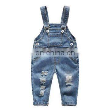 2020 baby spring new Korean baby denim overalls, children's denim trousers, washed ripped all-match pants