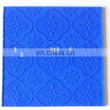 3MM blue flora pattern glass