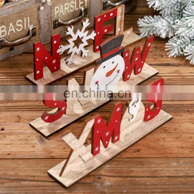 Wooden Christmas Decorations Xmas Snow Noel Letter Table Ornaments Merry Christmas Party Decor For Home 2023 Navidad Gifts