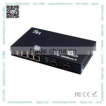 10/100/1000M Fiber optical switch 2 sfp port to 4 ethernet port gigabit media converter