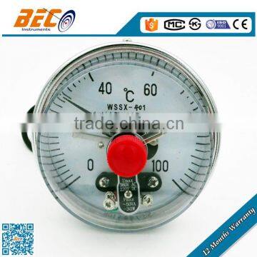 Chrome plated electric contact bimetallic thermometer wtih alarm