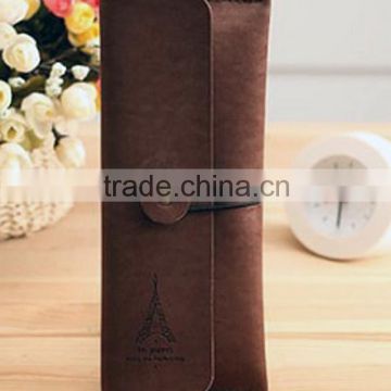 Promotion retrostyle PU leather pencil case with flap cover china supplier