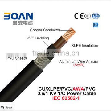 Cu/XLPE/Awa/PVC 0.6/1 Kv Aluminum Wire Armor 1/C Power Cable IEC 60502-1