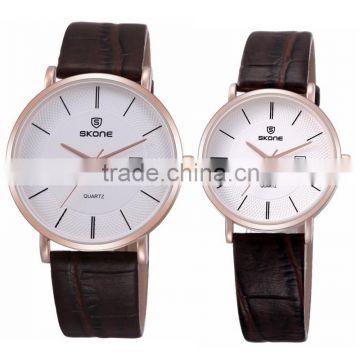 2016 alibaba top sale SKONE 9307 date calendar leather wrist watches for men and women