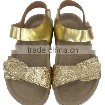 shining cork sandals for girl, elegant cork shoes