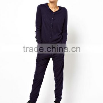 Women long sleeve jumpsuit with seven bottons