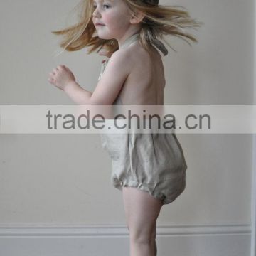 Beige Halter Girls Shorts Baby Clothes Romper Linen Baby Boutique Summer Outfit