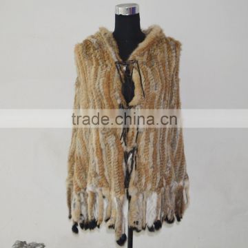 SJ479-01 Newest Fashion Knit or Crochet Clothing Raccoon Rabbit Fur Poncho