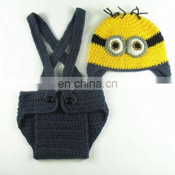 Crochet Newborn Photography Costumes Minion Hat + Diaper Cover With Suspenders Set,Newborn Photography Outfit