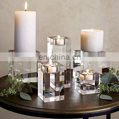 Dining Table Solid Crystal Candlestick High Transparency Candle Holders Heavy Solid Square Tealight Holder Crystal Candle Holder