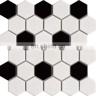 High Quality Full Body Ceramic Hexagon Wall Tile Mosaics Black And White Color Kitchen Bathroom Pool Tile Mosaic