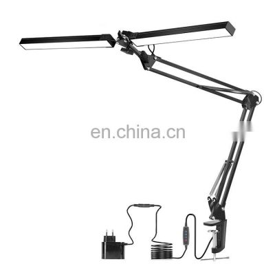 24W Architect LED Desk Lamp with Dual Heads Folding Aluminum Adjustable Desk Light  With Clamp For Reading Working