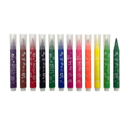 Promotion kids watercolor brush pen 12 18 24 colors water based ink colored brush marker pen non-toxic