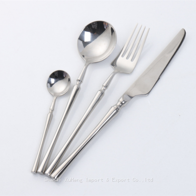 Set of 4 Pieces Matte Silver Colored Stainless Steel Tableware Sets Small Waist Delicate Cutlery Knife Spoon Fork Set Dinnerware