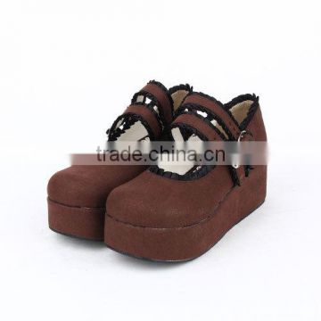 6 cm Brown Napped Cloth girls lolita shoes