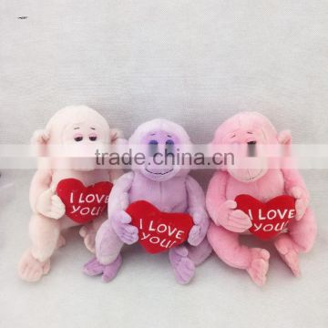 soft cheap plush monkey toys, monkey plush toy, plush monkey with red heart
