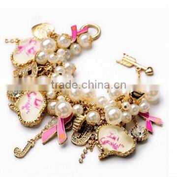 Pearl bead bracelet women heart bangles snap button pulseira couro jewelry hand chain charm bracelet one direction