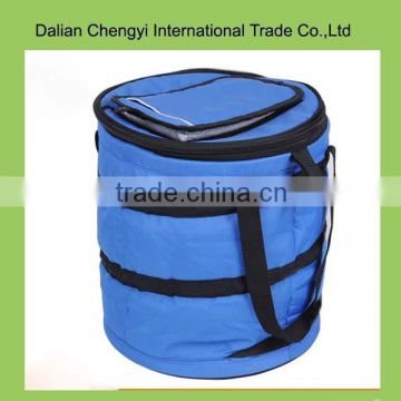 Wholesale solid color polyester round insulted cooler bag with long belt