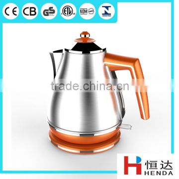 CE/GS/ROHS/LFGB/BSCI /ETL/CETL aprroved 1.7L Orange edge Color Stainless Steel Cordless Electric Water Kettle / HDK-210A-S