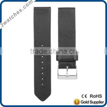 top brand customized flat leather strap guneine leater Italian black leather silver steel buckle watch style