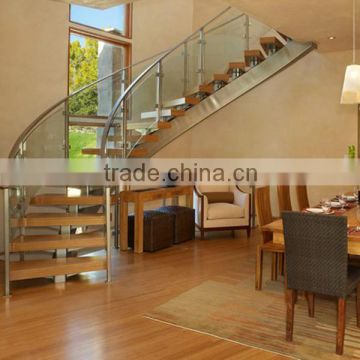 mono spine steel structure curved stairs with wood tread