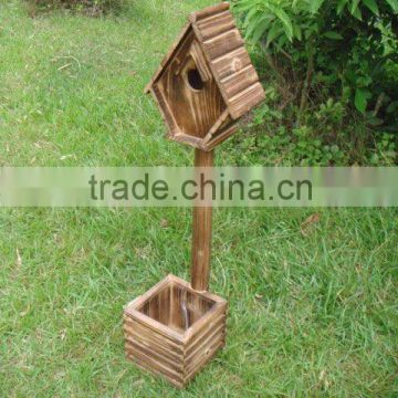 wood flower pot with bird house