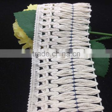 natural ivory braid flower loop cotton bullion trim fringe tassel