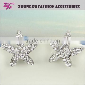new custom promotion gold and silver plated rhinestone starfish earring