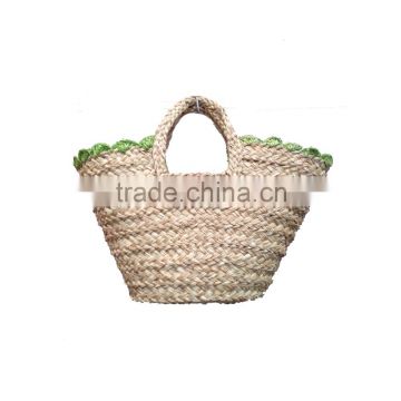 Handmade summer tote straw bag with lace