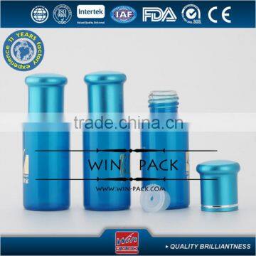 10ml Blue essential bottle with shiny silver ring with plastic stopper