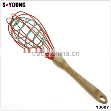 13007Silicone Double Helix Rapid Whisk with wooden handle