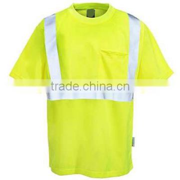 Hi Vis Crew neck Pocket T Shirt Wholesale China Workwear Shirt Hi-visibility Safty Reflective Short Sleeve T Shirts