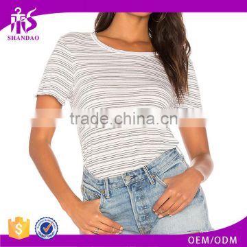 2017 Guangzhou Shandao Casual Summer 160g 100% Cotton Women O-Neck Short Sleeve Wholesale Striped T-Shirt