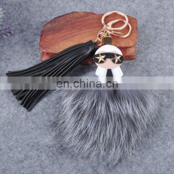 Popular raccoon fur bag charm with leather tassel fur accessory pendant