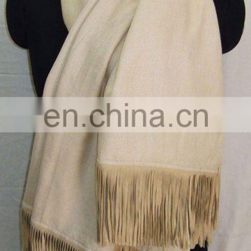 Silk Pashmina shawls with Sued leather fringes latset In India