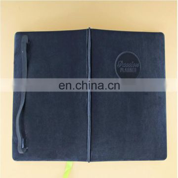Guangzhou factory produced customized black leather cover offset paper Notebooks With Elastic Band design