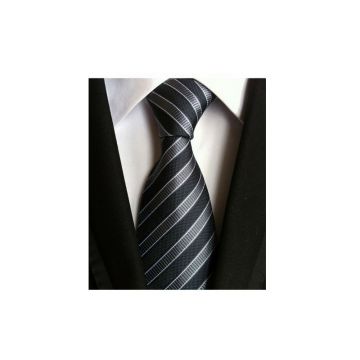 Self-tipping Blue Polyester Woven Necktie High Stitches Striped