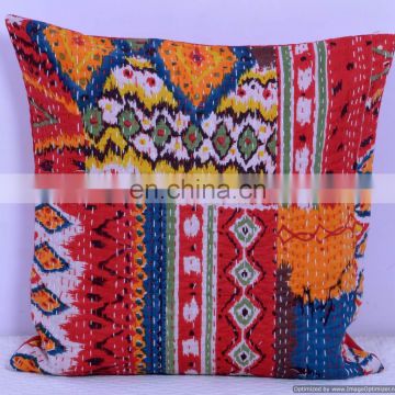 Red Ikat Bright Indoor/Outdoor Pillow Decorative Kantha Cushion, Hand stiched Pillow Cover-Outdoor Cushion cover Indian Textile