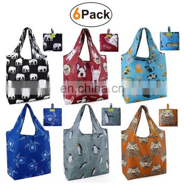Grocery Reusable Foldable Shopping Bags Large 50LBS Groceries Bags with Pouch Waterproof Machine Washable Eco-Friendly Nylon