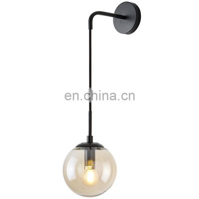 Nordic Industrial Swing Long Arm Wall Lamp Simple E27 Glass Ball Lamp Shape Corridor Wall Lamp