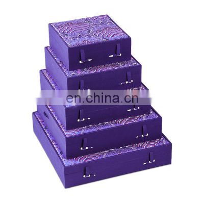 Valuable Purple velvet  decorative storage cardboard boxes with lids nesting gift boxes for fragile products chinaware keepsake