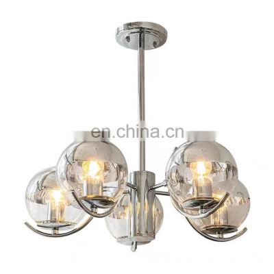 Hot Sale 2022 Ceiling Hanging Lamp Modern Simplicity Chrome Iron Round Glass Ball Chandeliers Restaurant Pendant Light